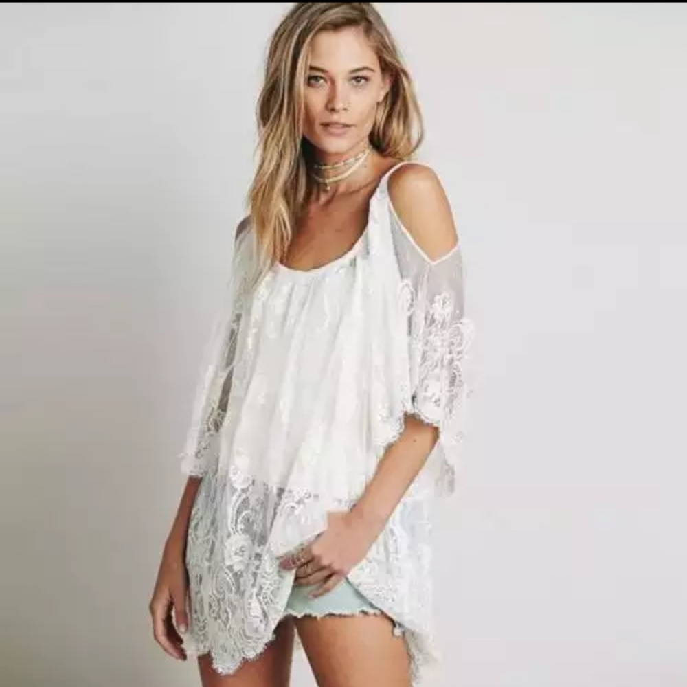 NEW White Lace Sheer Swimsuit Coverup Kimono Dress